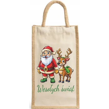 Nákupní taška Bavlněná taška na dvě lahve s potiskem s vánočním motivem, ideální dárek W20
