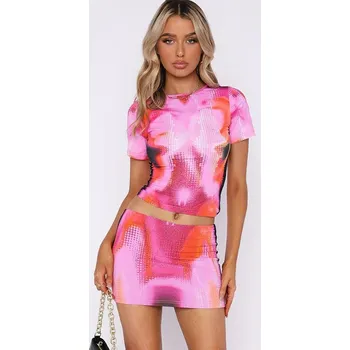 FIT FASHION Dvoudílný dámský set krátký top a mini sukně Velikost: XL, Barva (Varianta): Růžová