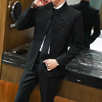 Best Fashion Pánský společenský oblek se stojatým límcem Velikost: M, Barva (Varianta): Černá