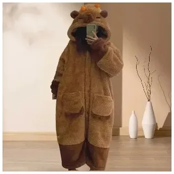 Dámský overall Best Fashion Dámský teplý plyšový overal s kapucí Velikost: XL, Barva (Varianta): Kávová