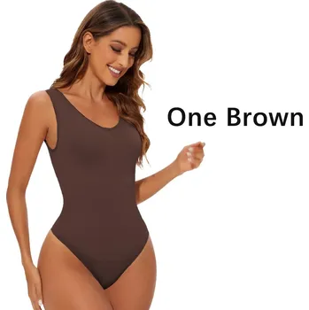 Body Best Fashion Dámské bezešvé tvarující body s tenkým spodním dílem Velikost: XL, Barva (Varianta): Brown-1PC, Velikost košíčků: ONE SIZE