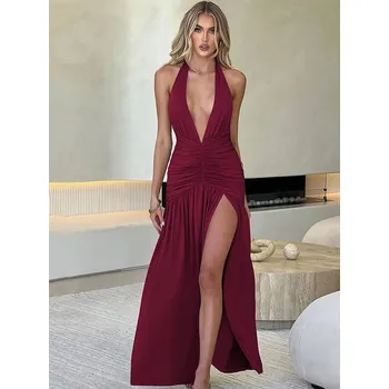 Dámské šaty FIT FASHION Dámské elegantní dlouhé šaty se šněrováním Velikost: S, Barva (Varianta): Bordová