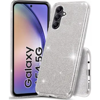 Pouzdro na mobilní telefon Pouzdro pro Samsung Galaxy A54 5G BROKÁTOVÉ GLITROVÉ 3v1 STŘÍBRNÉ ZADNÍ KRYT + Sklo