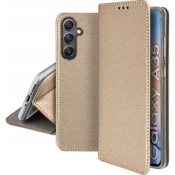 Pouzdro na mobilní telefon Flipové pouzdro GSMstyle pro Samsung GALAXY A35 5G Kapsa, Stojánek zlaté