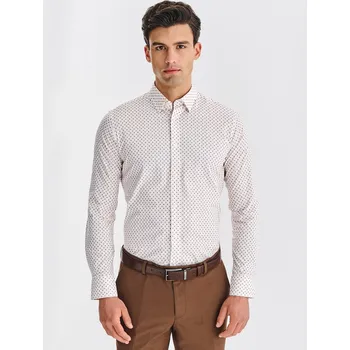 Pánská košile Bílá pánská košile se žlutými květy Pako Lorente Slim Fit vel L