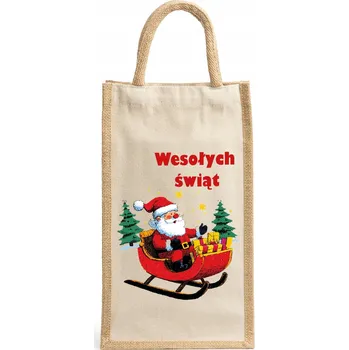 Nákupní taška Bavlněná taška na dvě lahve s potiskem s vánočním motivem, ideální dárek W14