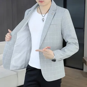 Best Fashion Pánské elegantní sako s kostkovaným vzorem Velikost: L, Barva (Varianta): Světle šedá