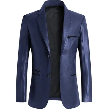 Pánské sako Best Fashion Pánská elegantní koženková bunda se sakovým střihem Velikost: XL, Barva (Varianta): Tmavě modrá