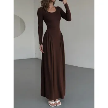 Dámské šaty Best Fashion Dámské dlouhé plisované šaty se šněrováním Velikost: S, Barva (Varianta): Kávová