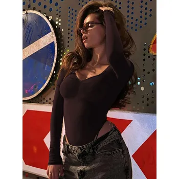 Body Best Fashion Dámské nařasené body s dlouhým rukávem Velikost: L, Barva (Varianta): Kávová