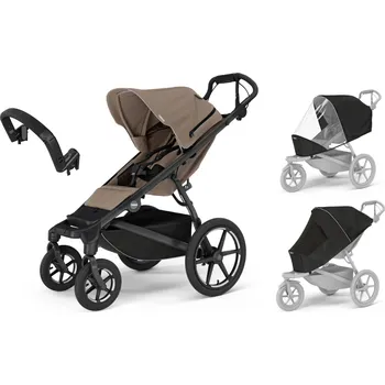 Kočárek Akční set Thule Urban Glide 4-wheel s magnetickou přezkou Tinted Taupe + pláštěnka + moskytiéra + madlo s originálním příslušenstvím THULE