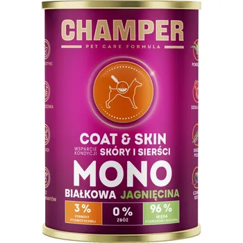 Krmivo pro psa Vlhké krmivo pro psy CHAMPER Coat&Skin s jehněčím masem 400 g