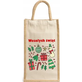 Nákupní taška Bavlněná taška na dvě lahve s potiskem s vánočním motivem, ideální dárek W24