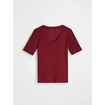 Dámské tričko Sinsay - Tričko s výstřihem ve tvaru v - burgundy - 512EU-83J - 512EU-83J-XS