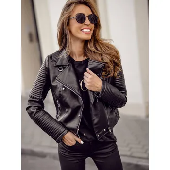 Dámské oblečení Černý dámský koženkový křivák bunda Bolf BF5935303 - M