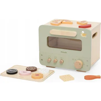 Dřevěná hračka DŘEVĚNÁ KUCHYŇKA PRO DĚTI TROUBA SPORÁK PŘÍSLUŠENSTVÍ SADA 12ks VIGA