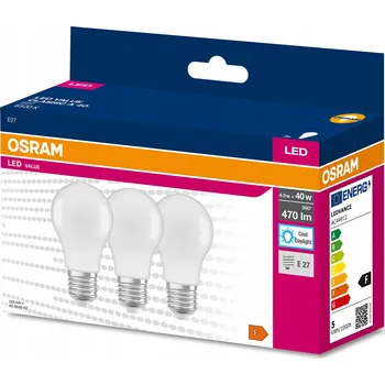 Žárovka 3x LED žárovka E27 A60 4,9W = 40W 6500K OSRAM Value