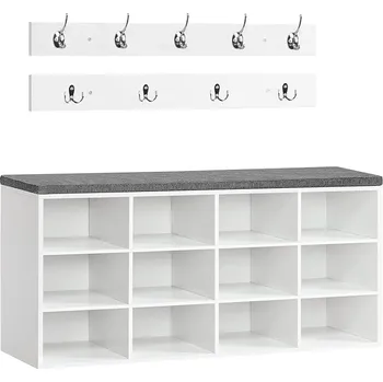 Botník Předsíňový věšák s botníkem a sedákem Vasagle Jungo 100 cm bílý/šedý