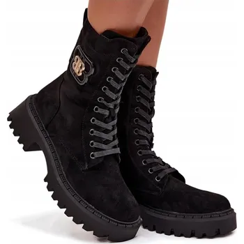 Dámská zimní obuv KOTNÍKOVÉ BOTY WORKERY EKO SEMIŠ ZATEPLENÉ NA ZIP OZDOBA ČERNÁ 39