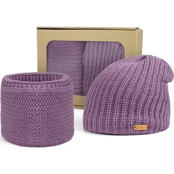 Pokrývka hlavy Bontis Dárkové balení: Dámská spadená čepice a nákrčník - Pudrově fialková