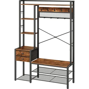 Předsíňový věšák s botníkem Vasagle Lorenda černý/hnědý