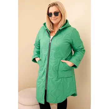 Dámská zimní prošívaná bunda Plus Size s kapucí světle zelená UNI