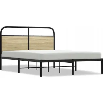 Postel Kovový rám postele s čelem, dub sonoma, 207x125x100 cm