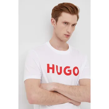 Pánské oblečení Bavlněné tričko HUGO Dulivio 50467556 bílá 00X, vel. M