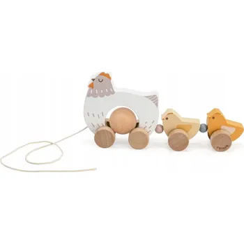 Dřevěná hračka ODRÁŽEDLO DŘEVĚNÁ SLEPIČKA S KUŘATY PRO TAHÁNÍ VIGA PolarB