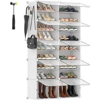 Botník Modulární botník Lux s 10 dvířky čirý/bílý