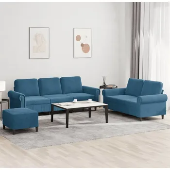 Sedací souprava vidaXL 3dílná sedací souprava s poduškami samet [3202262] Barva: Modrá