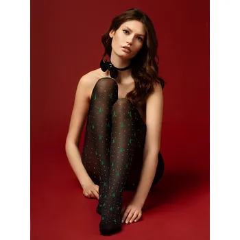 Dámské punčochy Fiore Vánoční černé silonky G 5976 Be Merry 40 den Velikost: 5-XL, Barva: černo-zelená