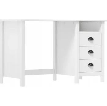 Psací stůl Počítačový stůl Hill 120x50x74 cm, bílý, masivní borovicové dřevo, 3 zásuvky