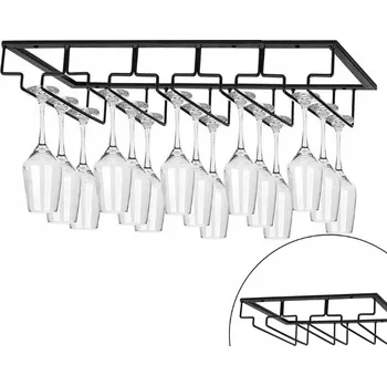 Obraz VELKÝ DRŽÁK ZÁVĚSNÝ NA SKLENIČKY NA VÍNO A ŠAMPAŇSKÉ ČERNÝ