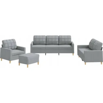 Pohovka Odpočinková souprava světle šedá: křeslo, 2místná pohovka, 3místná pohovka, podnožka