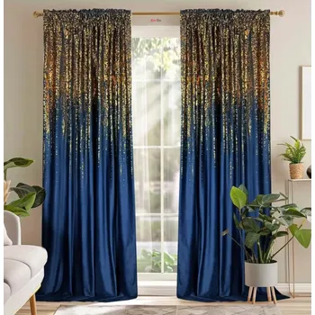 Fliying Sametový závěs Kamila 140x250 cm, modrý/zlatý(cena za 1 kus)