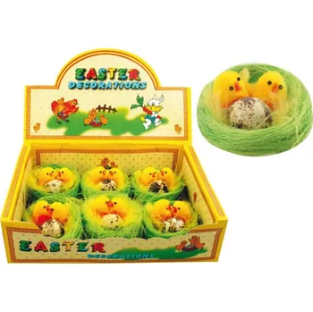 Kuřátka plyšová v zeleném hnízdě 6 cm, cena za 1 ks 8616