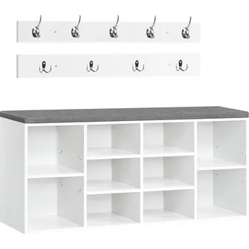 Botník Předsíňový věšák s botníkem a sedákem Vasagle Jungo 104 cm bílý/šedý