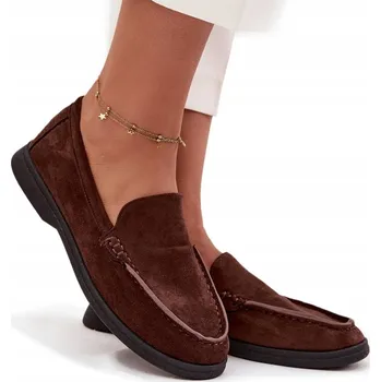 Dámské mokasíny DÁMSKÉ MOKASÍNY Z EKO SEMIŠE ČOKOLÁDOVÉ PLOCHÉ 37