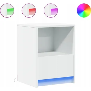Noční stolek Bílá noční stolek s RGB LED, 38 x 34 x 50 cm, materiál na bázi dřeva