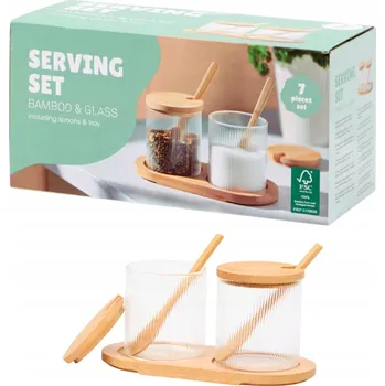 Bambusová sada: Podnos, Sklenice a Lžičky – Pro skladování koření a přísad