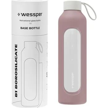 Termoska Motivační skleněná lahvička na vodu 1 l Wessper B1 BOROSILICATE Dusty Rose
