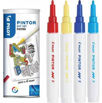 Sada fixů s barvou PILOT Pintor, 4 kusy + plakát