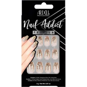 Umělé nehty Umělé nehty zlaté s třpytkami M+ lepidlo Manicure Nail Tips Ardell 28 ks