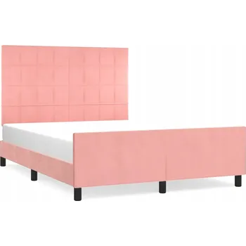 Postel Růžový Rám postele s čelem 203 x 146 x 118/128 cm, samet