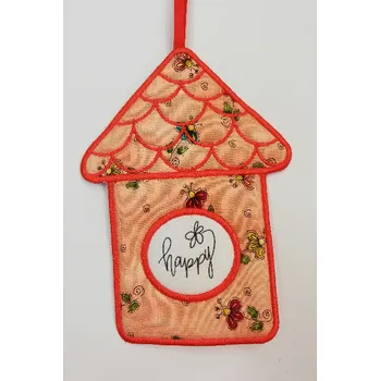 Látkový domeček plochý č.7 meruňkový s červeným okrajem - Happy
