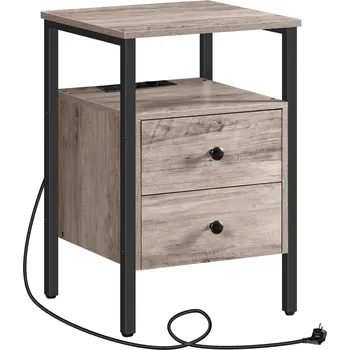 Noční stolek Noční stolek Vasagle Jungo 40 cm s nabíjecí stanicí šedý/černý