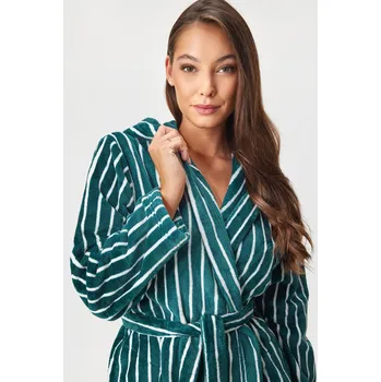 Dámský župan Hřejivý župan Moreno Stripe dlouhý s kapucí