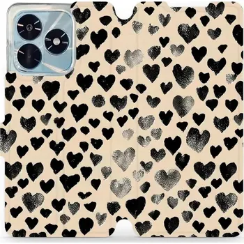 Pouzdro na mobilní telefon Flipové pouzdro Mobiwear - Honor X5c Plus - VA51S Černá srdíčka (Knížkové flip pouzdro, obal, kryt na mobil Honor X5c Plus - VA51S Černá srdíčka, materiál Umělá kůže + TPU - ochrana 360°, stojánek, silikonová vanička, magnetické zavírání)