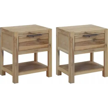 Konferenční stolek Sada 2 nočních stolků z masivního akáciového dřeva, 40 x 30 x 48 cm